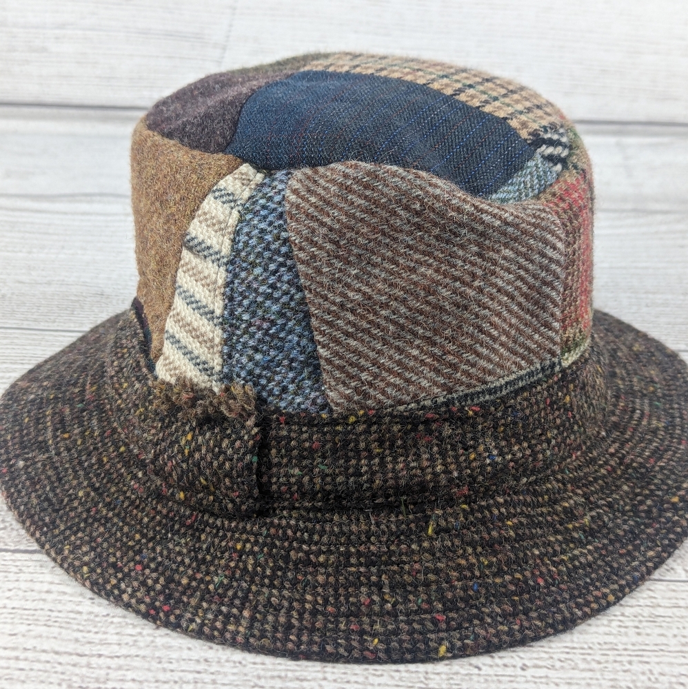 Hanna Hat Tweed Walking Hat Patch Work Multicolor Wool  Made in Ireland Sz Small